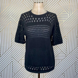 Helmut‎ Lang Diamond Open Knit Black Sweater Top